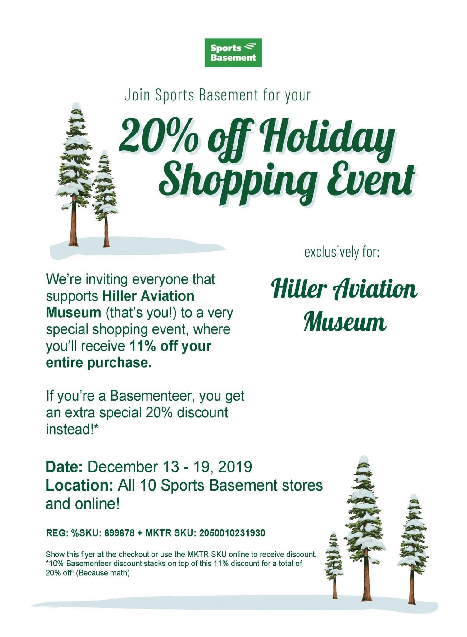 Sports Basement Discount Shopping Event Hiller Aviation Museum